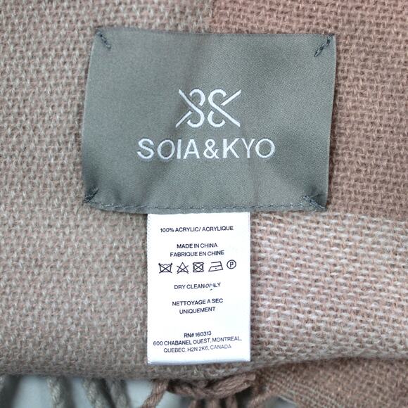 Soia & Kyo OS Scarfigan Poncho Wrap Shawl Pink Colorblock Boho Fringe Neutral - Picture 6 of 7